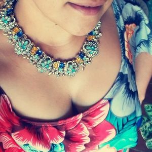 Multi-Gem Stone Bib Statement Necklace